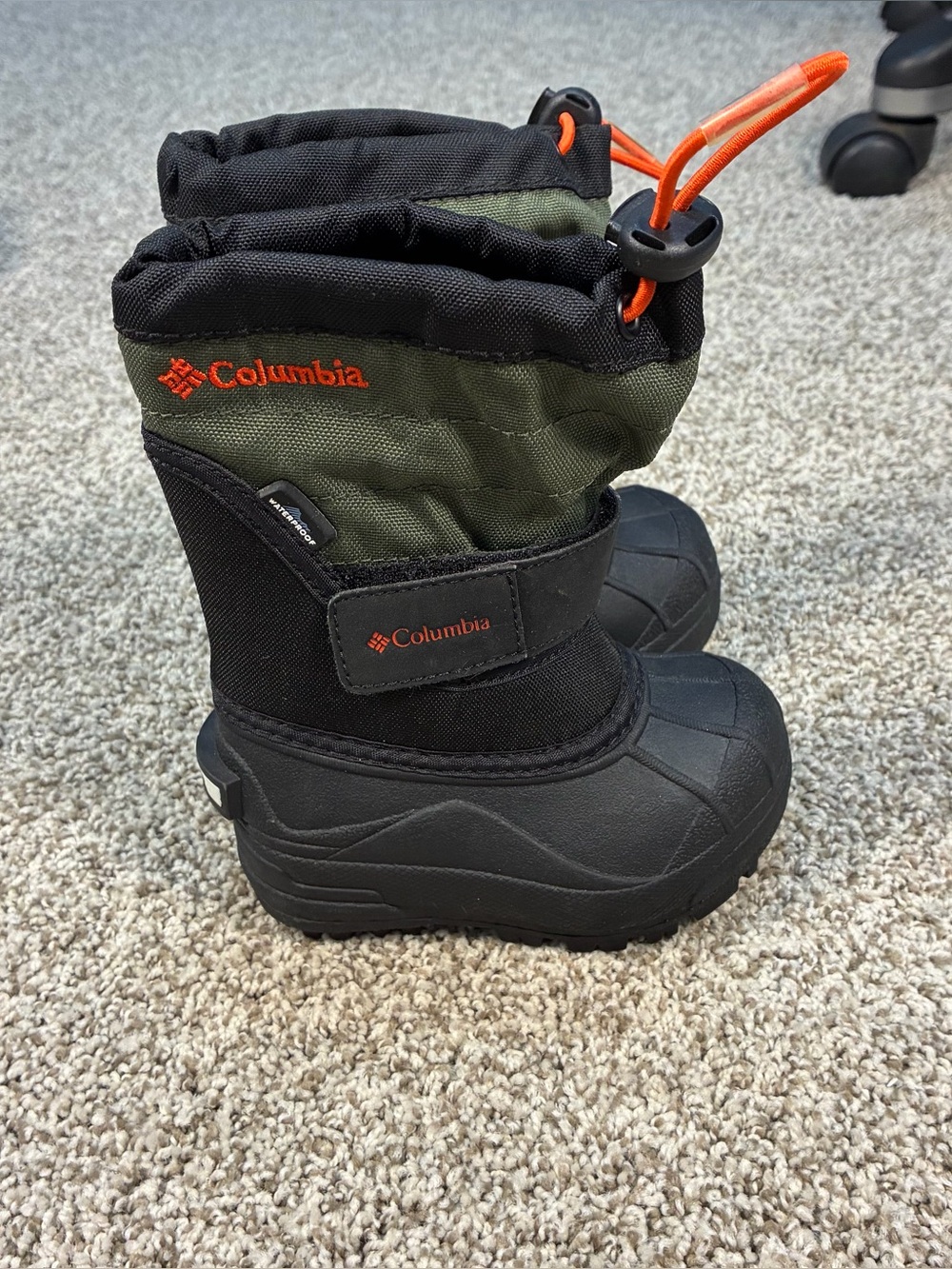 Columbia Kids Olive Green, Black & Orange Snow Boots